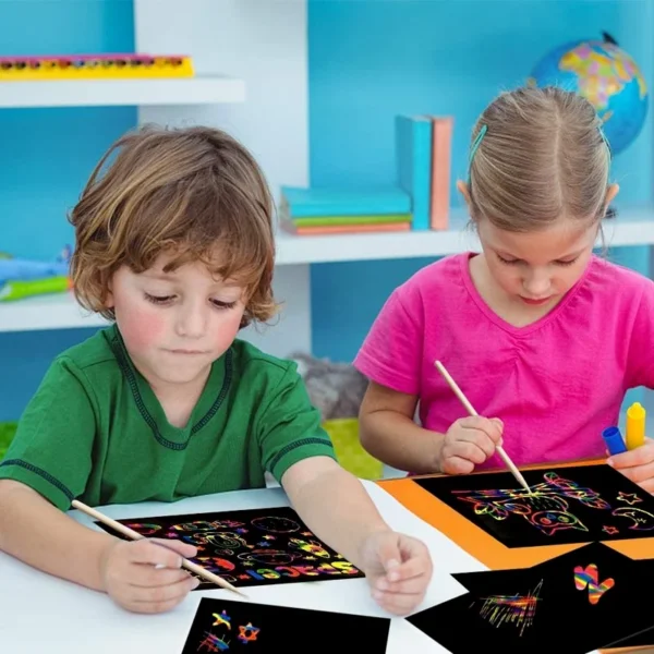 Rainbow Scratch Paper Crafts with Wooden Pencil for Kids DIY Gift